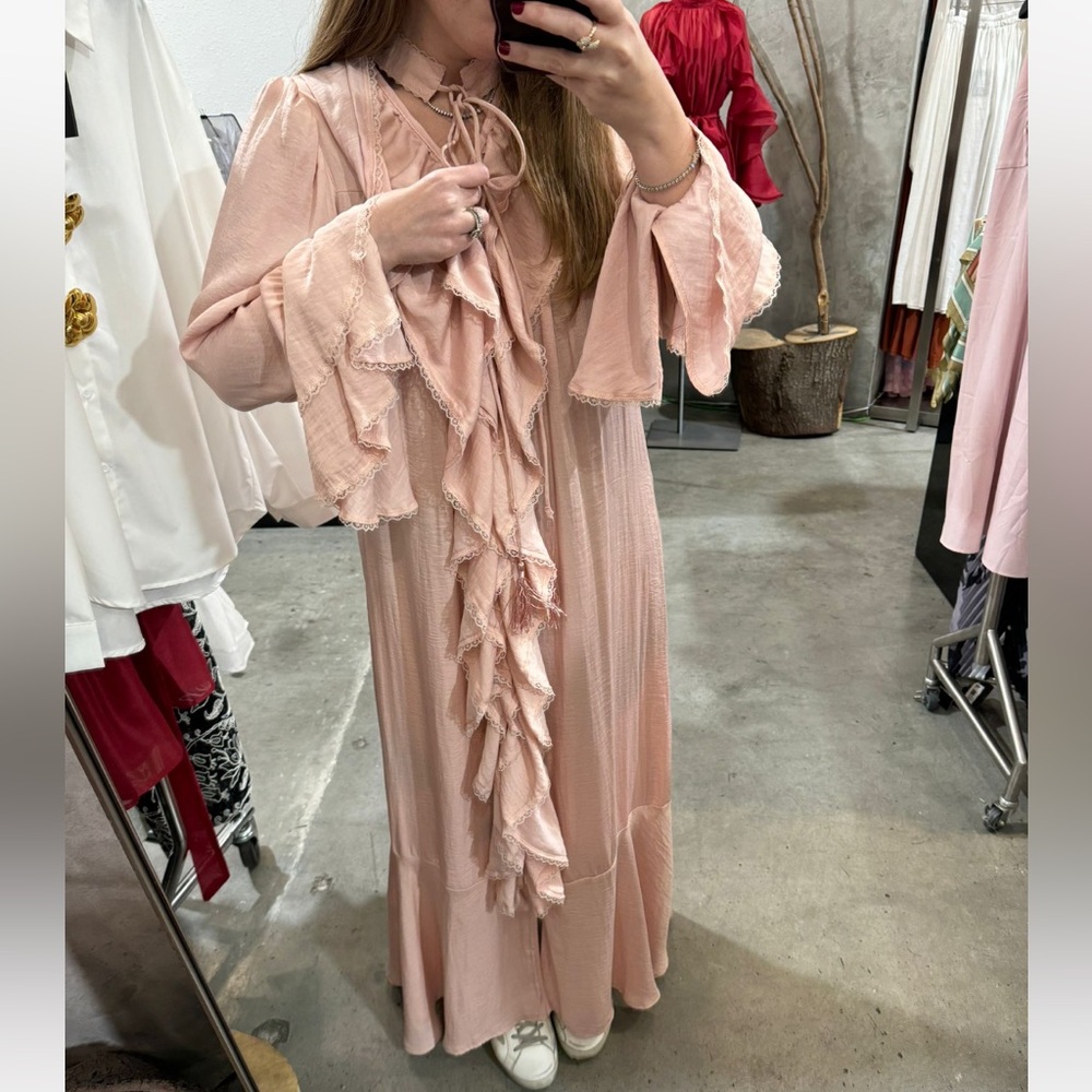 Beulah London Pink Ruffled Maxi Dress